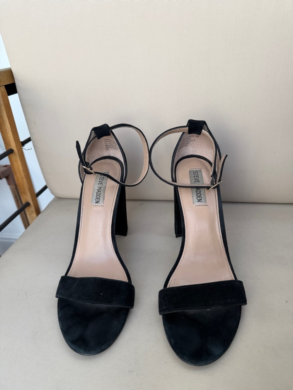 Steve Madden Black Suede Ankle-Strap Block Heels